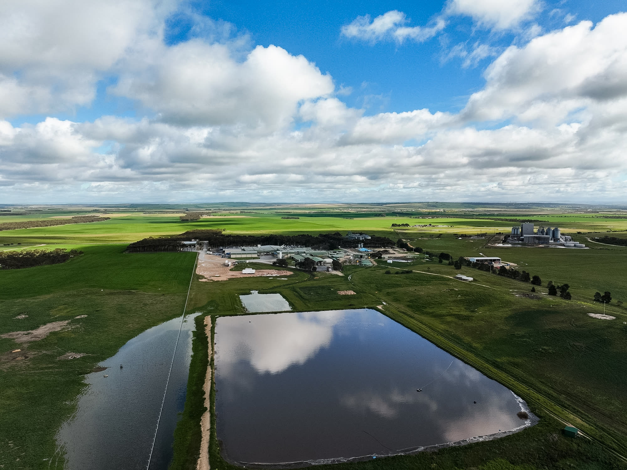 Aerial view over the Big River Pork site and surrounding farmland