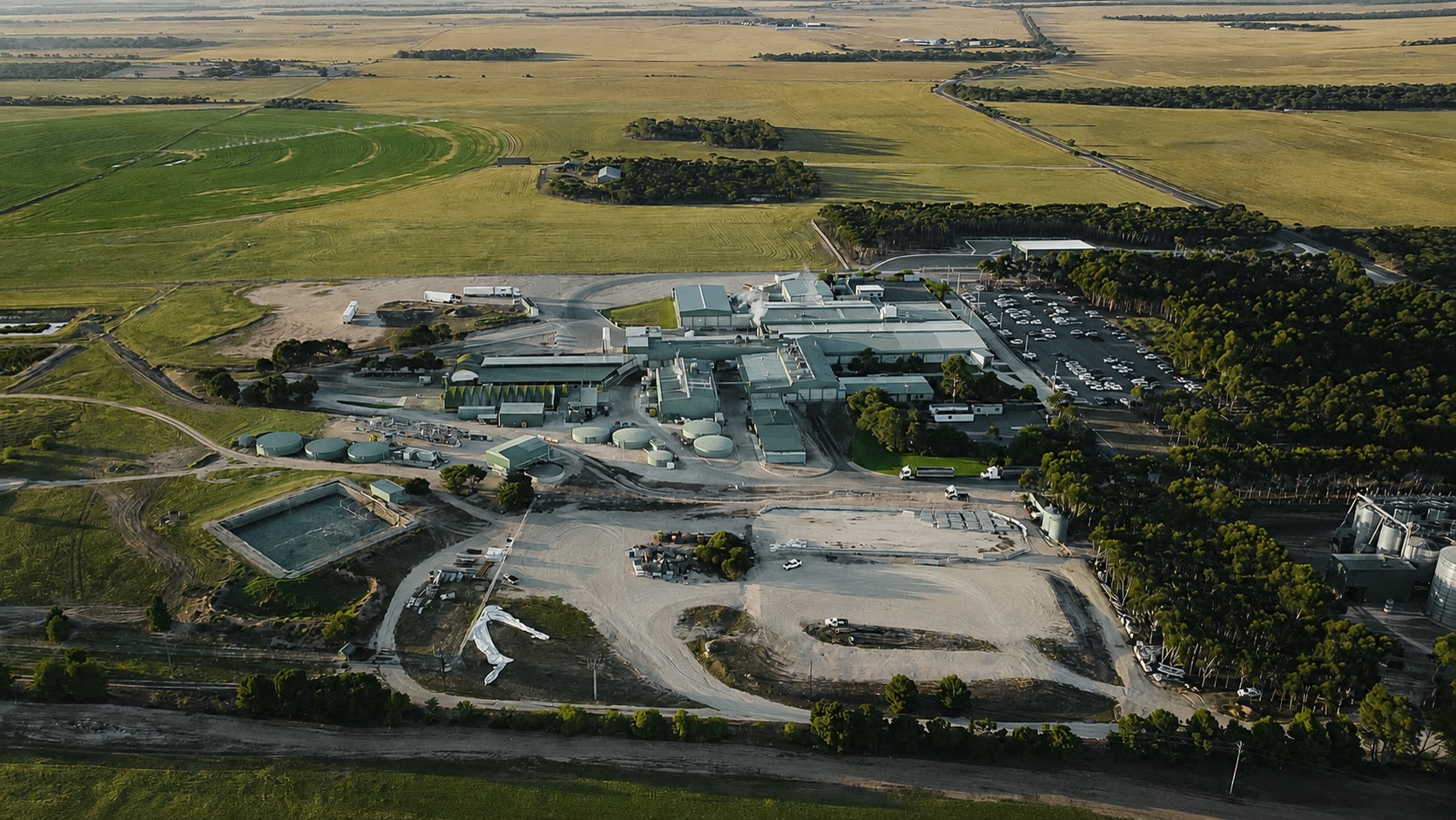 Aerial view of the Big River Pork plant at Murray Bridge